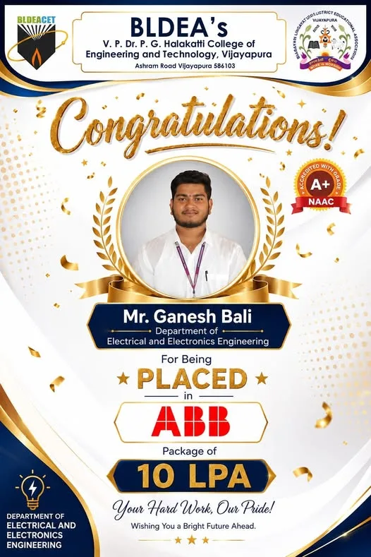Bldeacet Ganesh Bali Department Eee For Being Placed In ABB